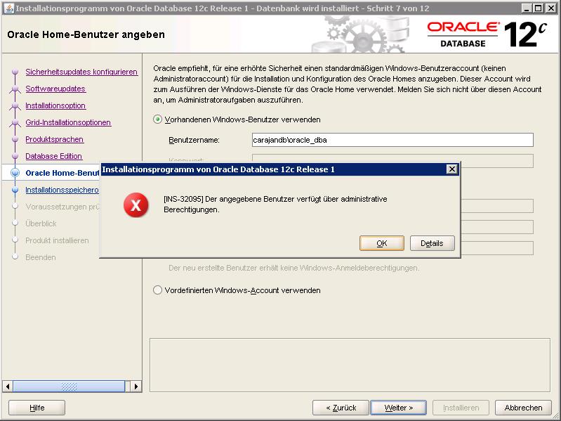 03 Oracle Admin User Abgelehnt